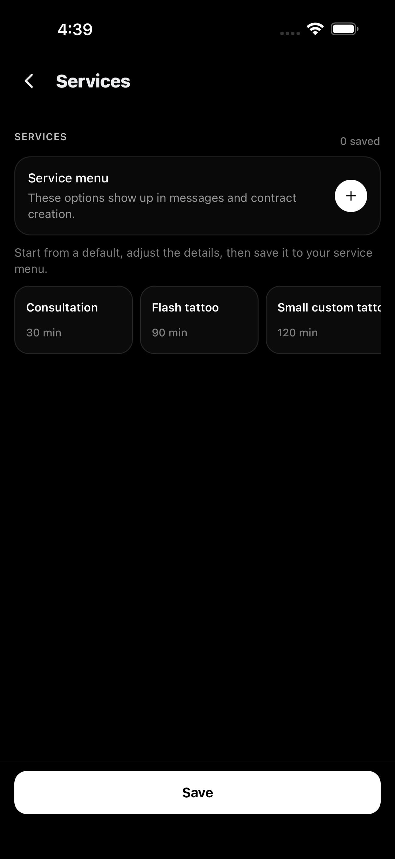 Inkbase artist services screen